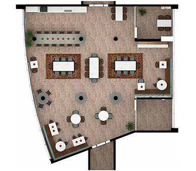 2d ontwerp van het grand cafe door onze studio