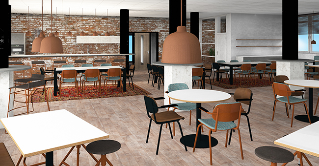 Het ontwerp in 3D, gemaakt door onze studio van het grand cafe bij Prime Vision.